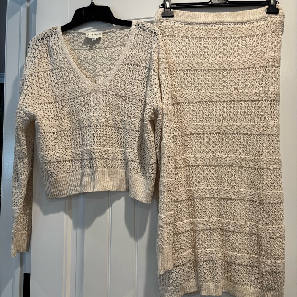 Cream Knit Sweater and Skirt Set